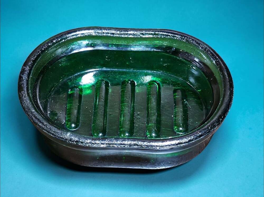 Vintage Emerald Green Pressed Glass Soap Dish
